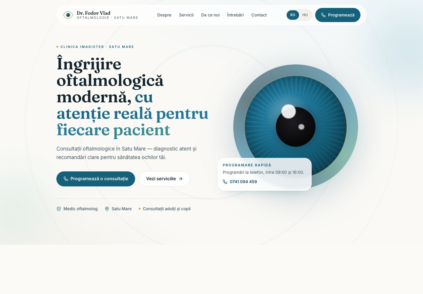 Dr. Fodor Vlad — Clinică de oftalmologie, site realizat de Svinex