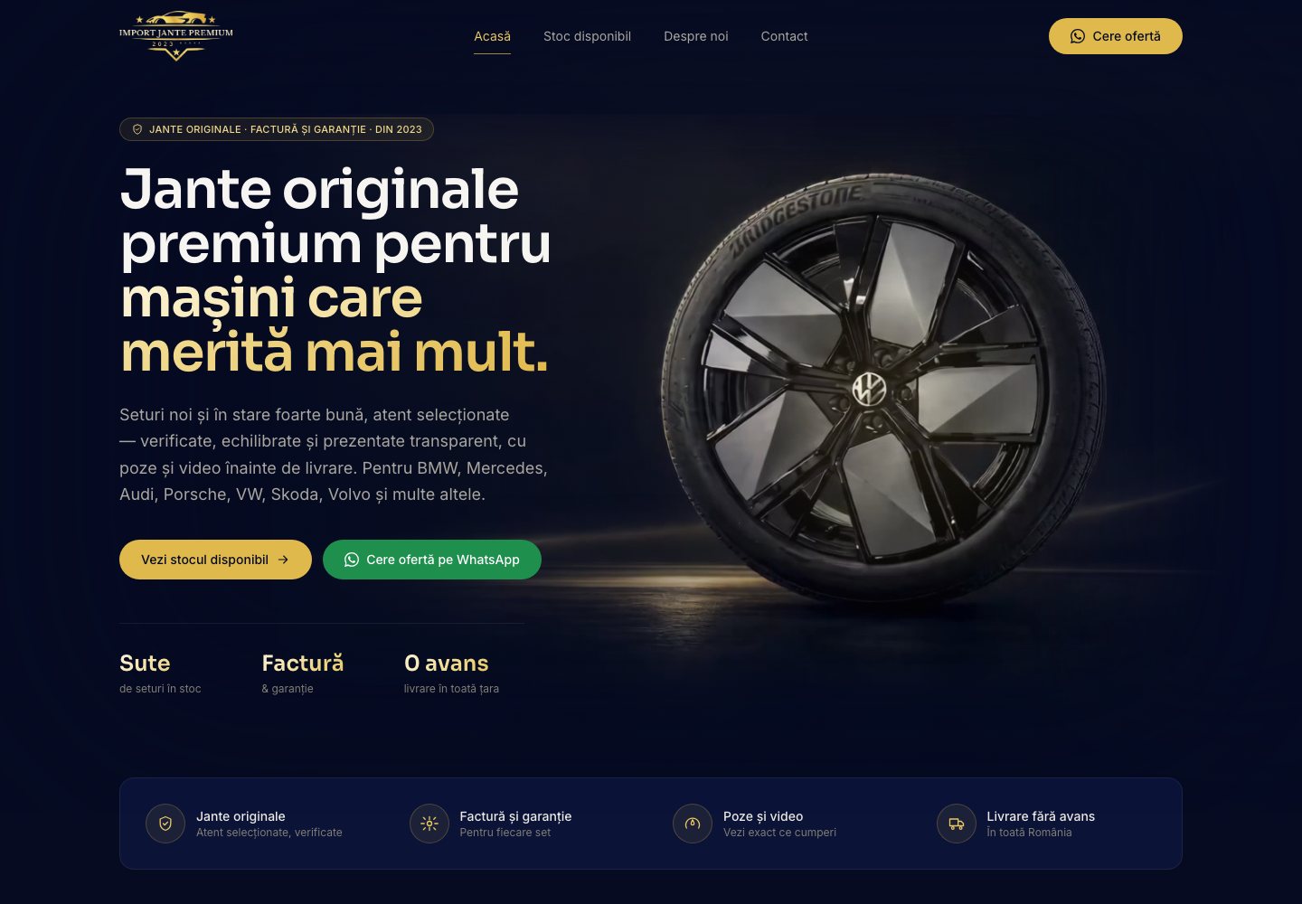 Import Jante Premium — E‑commerce jante originale, site realizat de Svinex